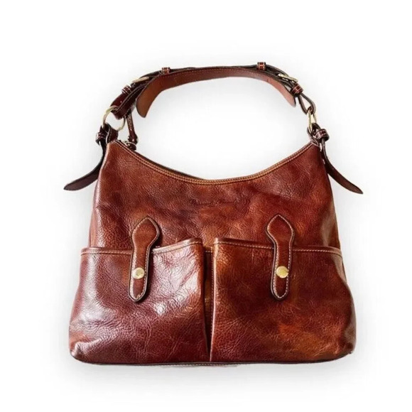 Dooney & Bourke Florentine Vacchetta Leather Handbag Dark Brown Hobo Purse Large - Picture 1 of 16